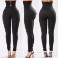 women's black button hip-lifting slim yoga trousers